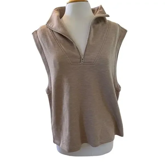 Varley Magnolia Half Zip Tank Top Mock Beige Relaxed Doublesoft Size Large NEW